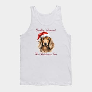 Christmas Longhaired Dachshund Dog in Santa Hat Tank Top